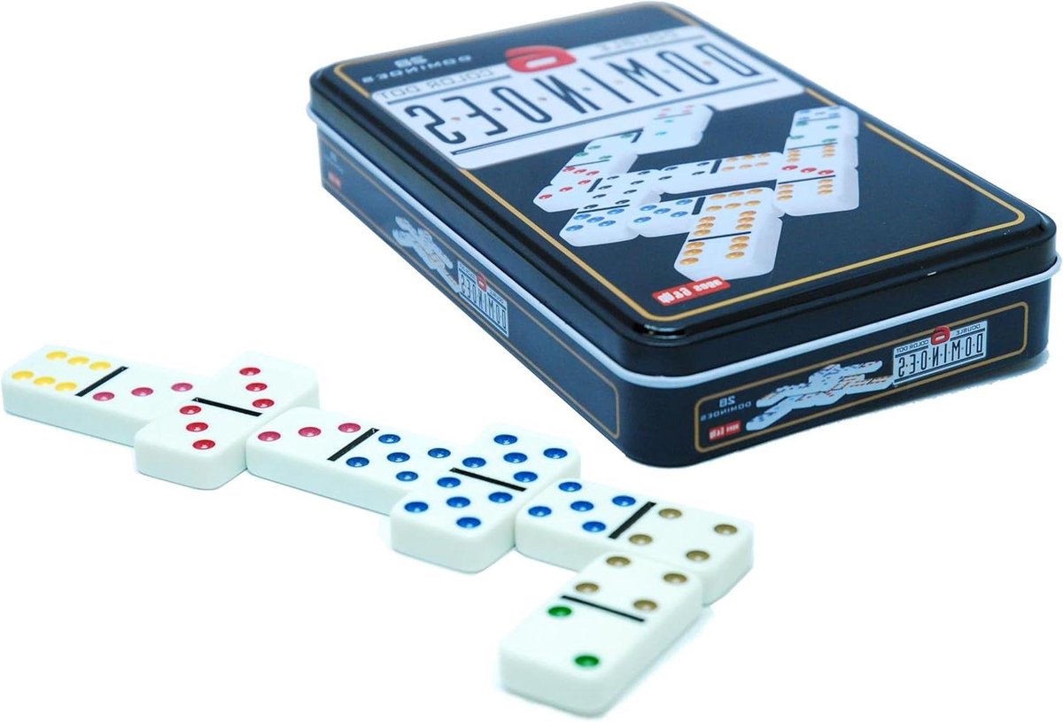 Domino Dubbel 6 - Tafelspel Stenen - Gezinsspel Avond - Gekleurde Punten - 28 Stenen - Wit