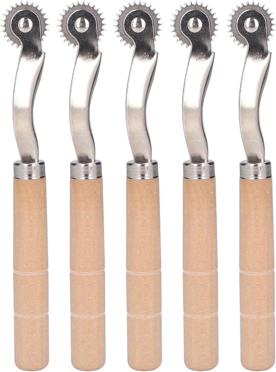Naaiset Wiel - Stikwiel Tekenwiel - Patronen Markeren - Roestvrij Staal - 5 stuks - Hout
