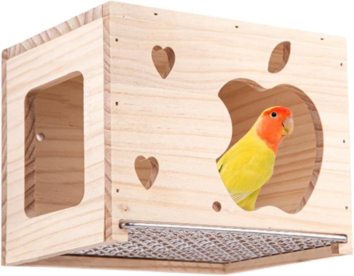 Vogelhuisje Houten Kweekbak - Vogelhuisje Nestkast - Vogels Kweken - Natuurlijk Hout Ontwerp - 17 x 16 x 17 cm