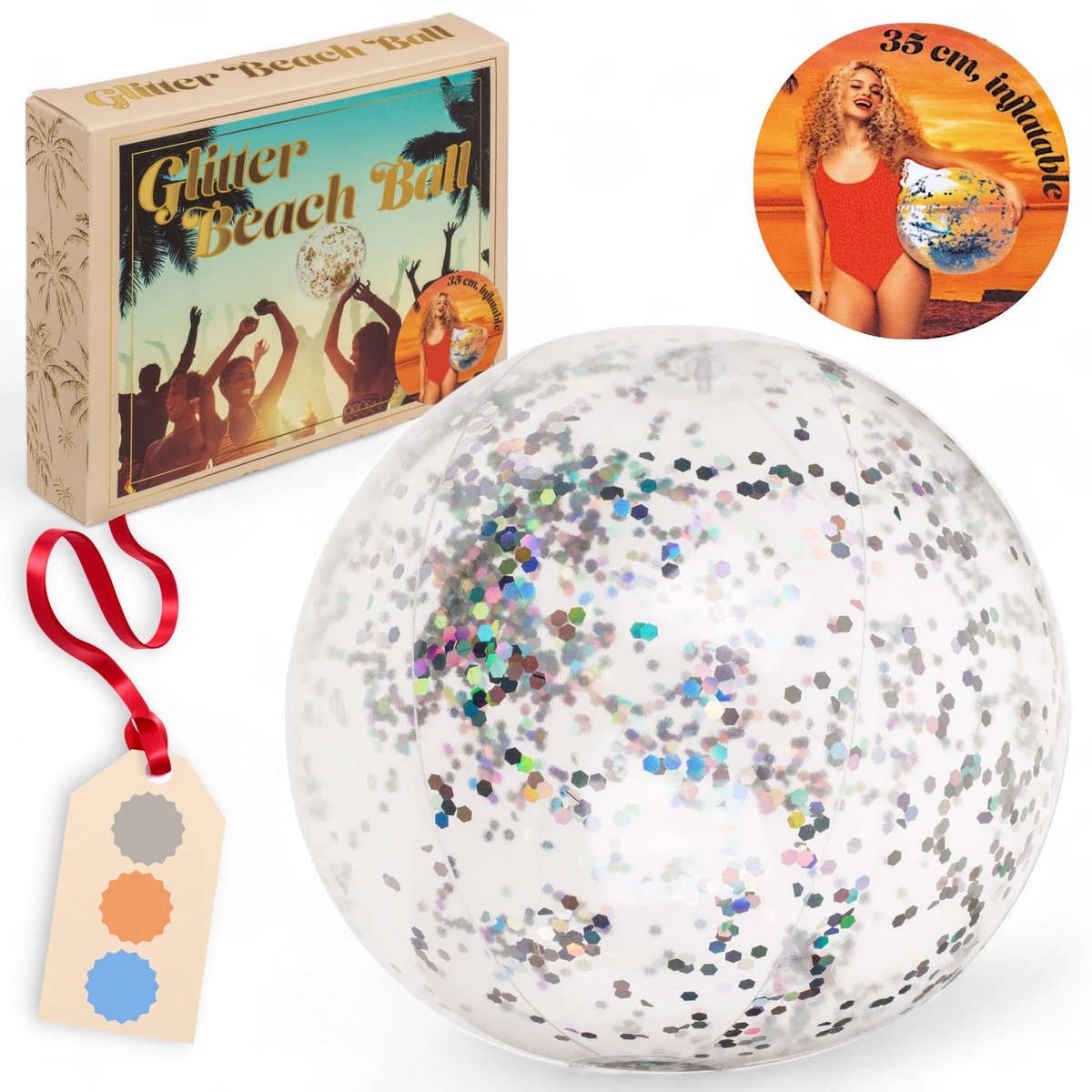 SPHProducts - Opblaasbare glitterstrandbal - Zomeractiviteiten - 35 cm - Glitterwaterbal - Zwembadfeesten - Geschikt voor kinderen en volwassenen