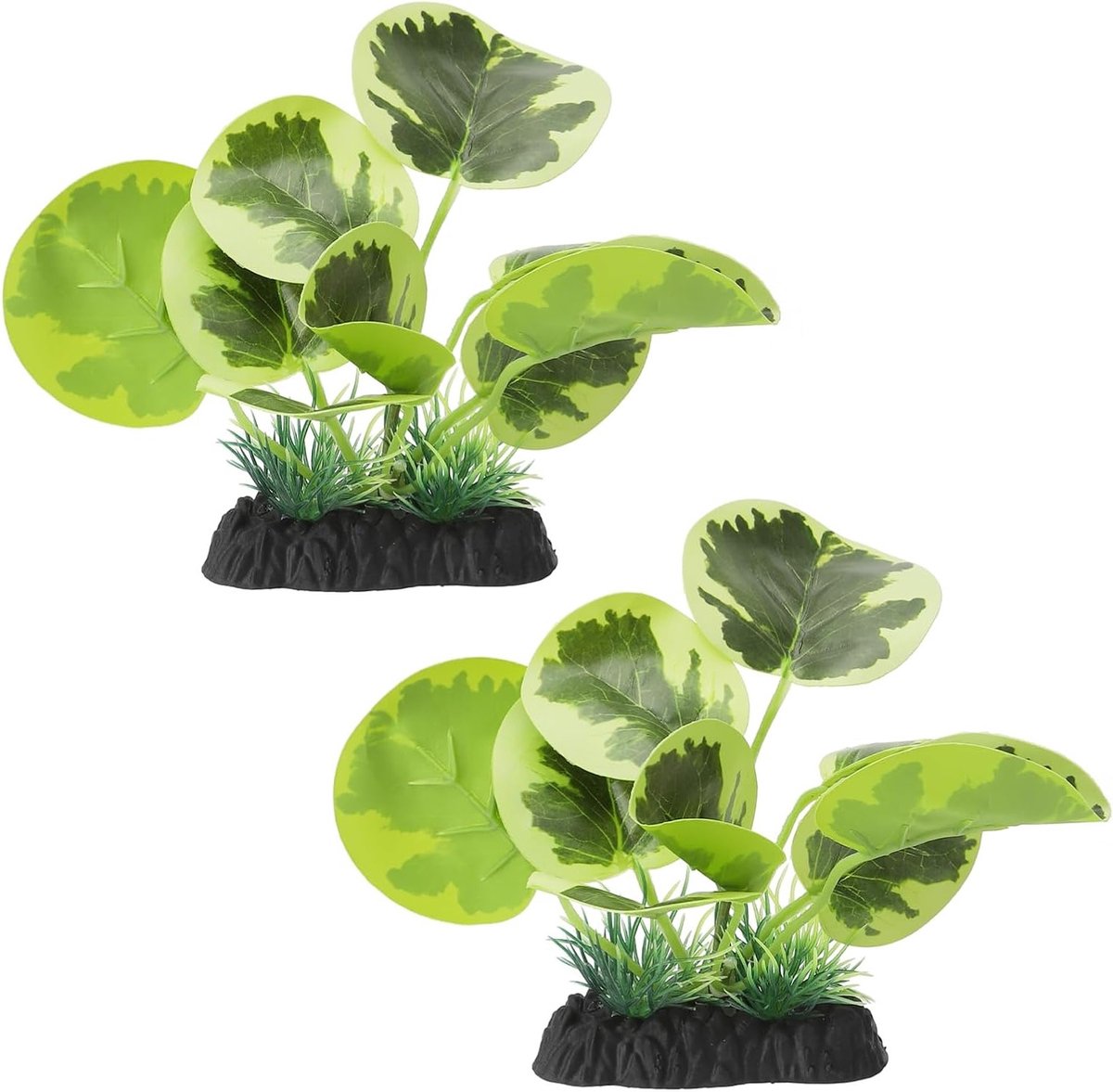 Kunstplanten voor Aquariums - 2 Stuks met Ovale Bladeren voor Thuisdecoratie en Desktop Versiering (8.5 x 14.5 x 3 cm)