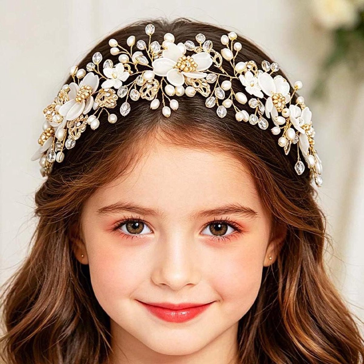 Haarsieraad Bruiloft - Haarband Bloem - Bruiloft Accessoire - Verstelbaar Ontwerp - 28 cm - Goud
