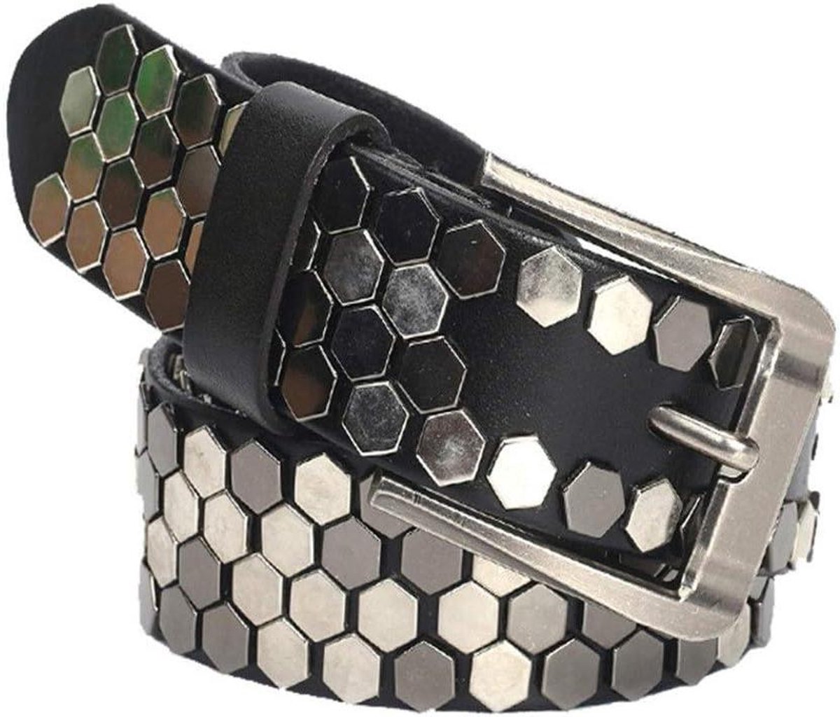 Dames Riem - Stud Riem - Outfit Completeren - Hexagon Rivet - 2.54 cm - Zwart
