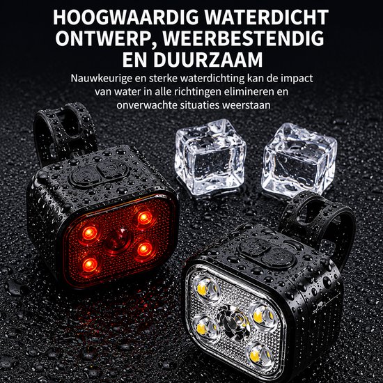 PROKING Fietsverlichting Set – USB-C Oplaadbaar – Voorlicht & Achterlicht – 500 Lumen – Waterbestendige LED Fietslampjes — afbeelding 2
