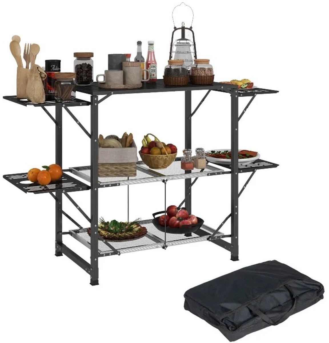 MakkelijkMooi Campingkeukentafel - Buitenkeuken - Ruime Opbergmogelijkheden - Lichtgewicht Constructie - Inclusief Draagtas