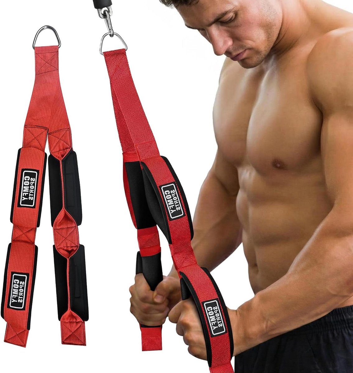 Triceps Touw - Kabel Bevestiging - Kracht Training - Verstelbare Lengte - One Size - Rood