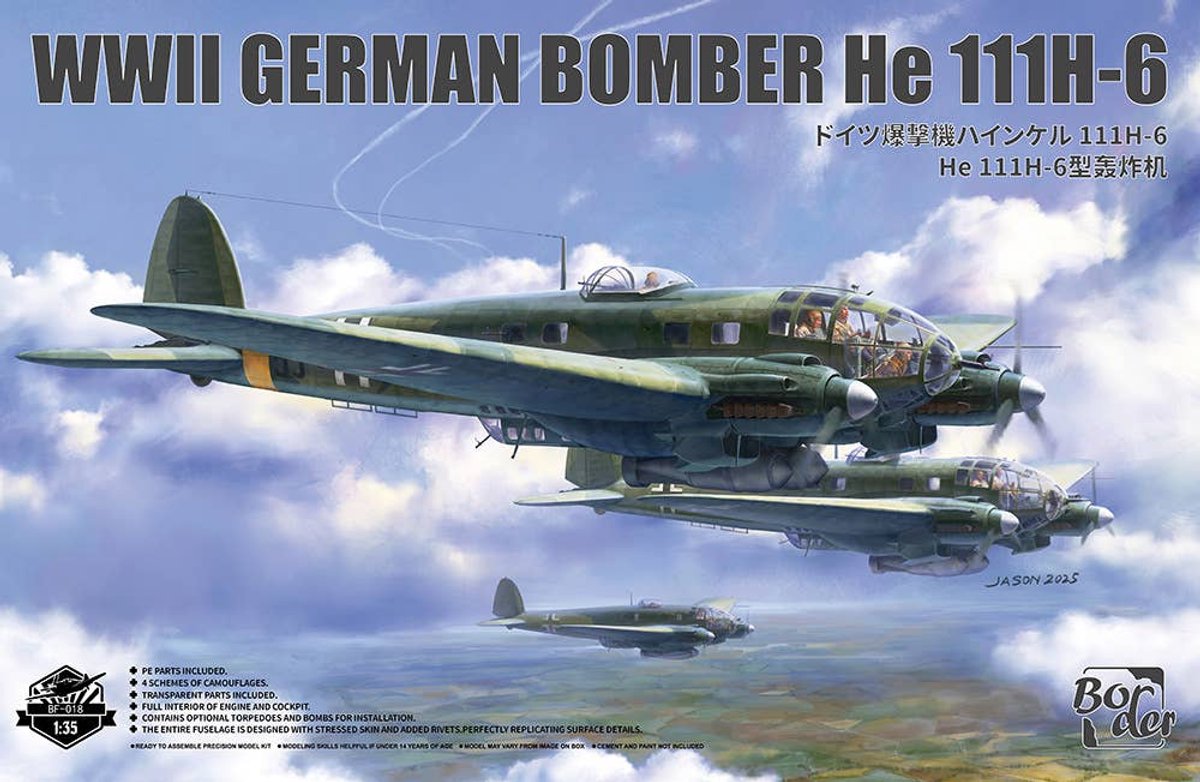 Border Model Modelbouwpakket Vliegtuigen - BF018 Heinkel He 111 H-6 - WWII Duitse Bommenwerper - Propellervliegtuig Plastic - 1:35 - Modelbouw