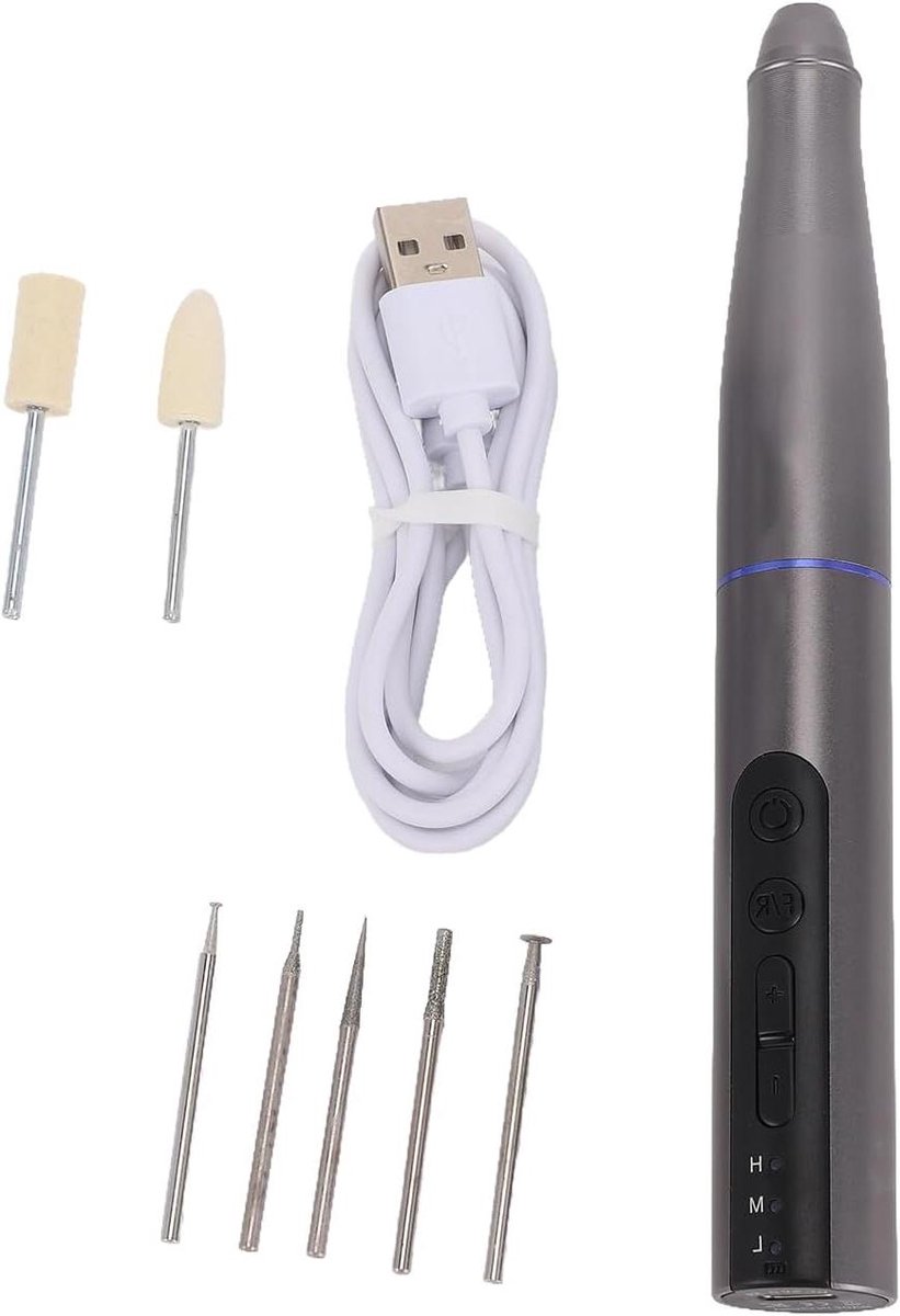 Gravure Pen - Polijstmachine Kit - Gedetailleerd Knutselen - 3-snelheden Instelbaar - 7 Delige Set - Zilver