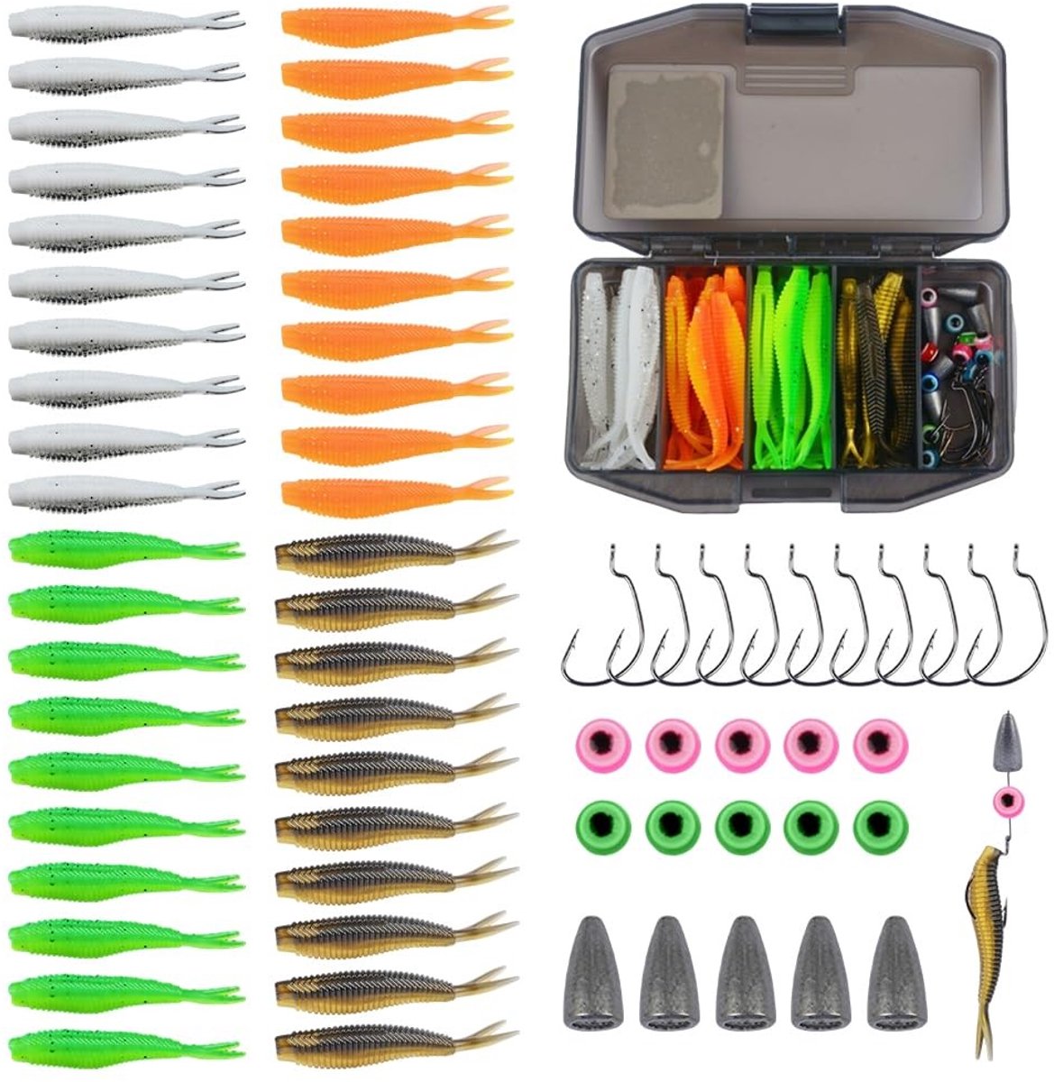 Dailygoods - Set van 66 Rubberen Visaas met Opbergdoos voor Vissers