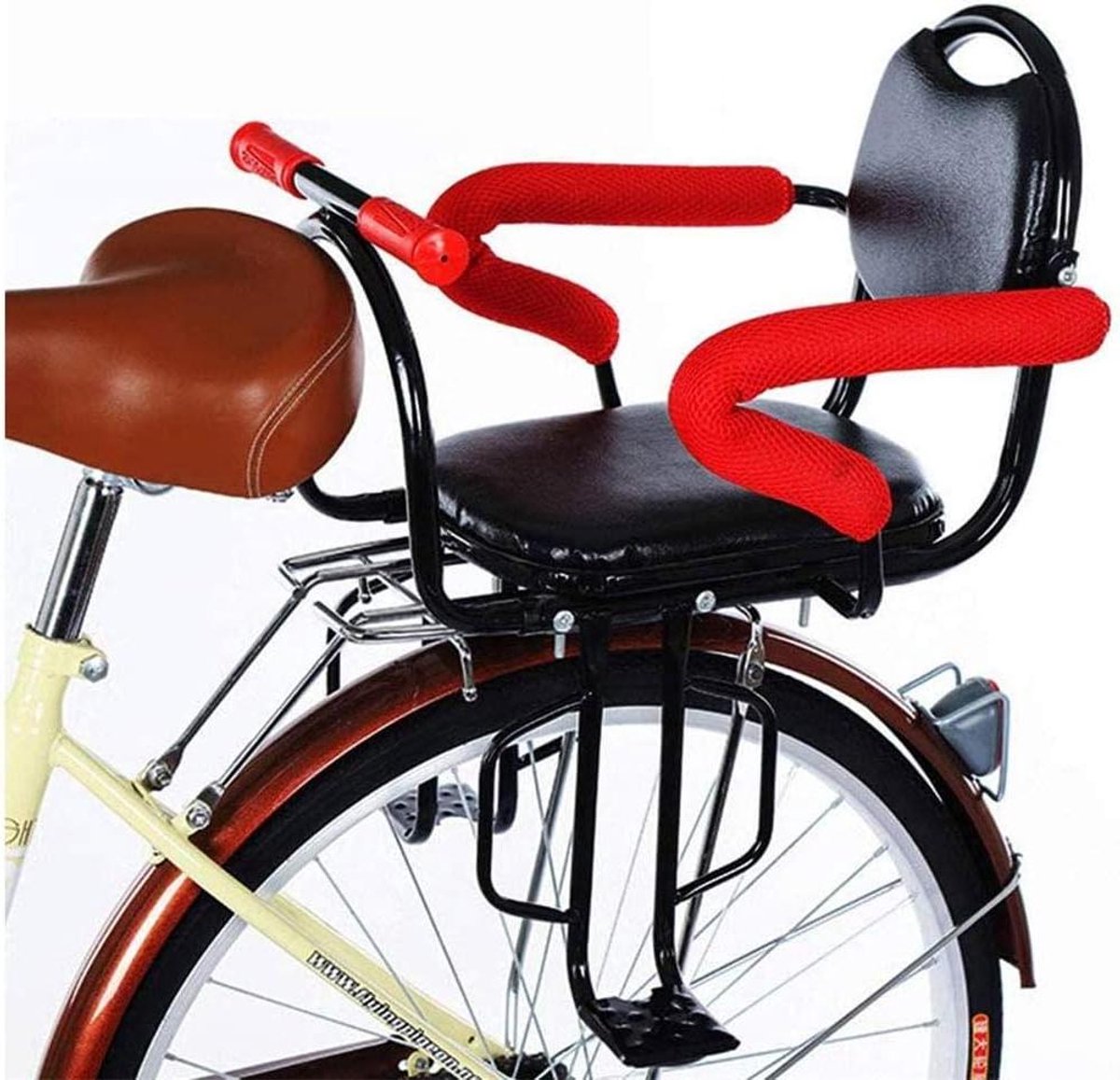 Kinderfietsstoeltje Achtermontage - Fiets Kinderzitje - Veilig Vervoer - Afneembaar Hek - 2-8 Jaar - Zwart Rood