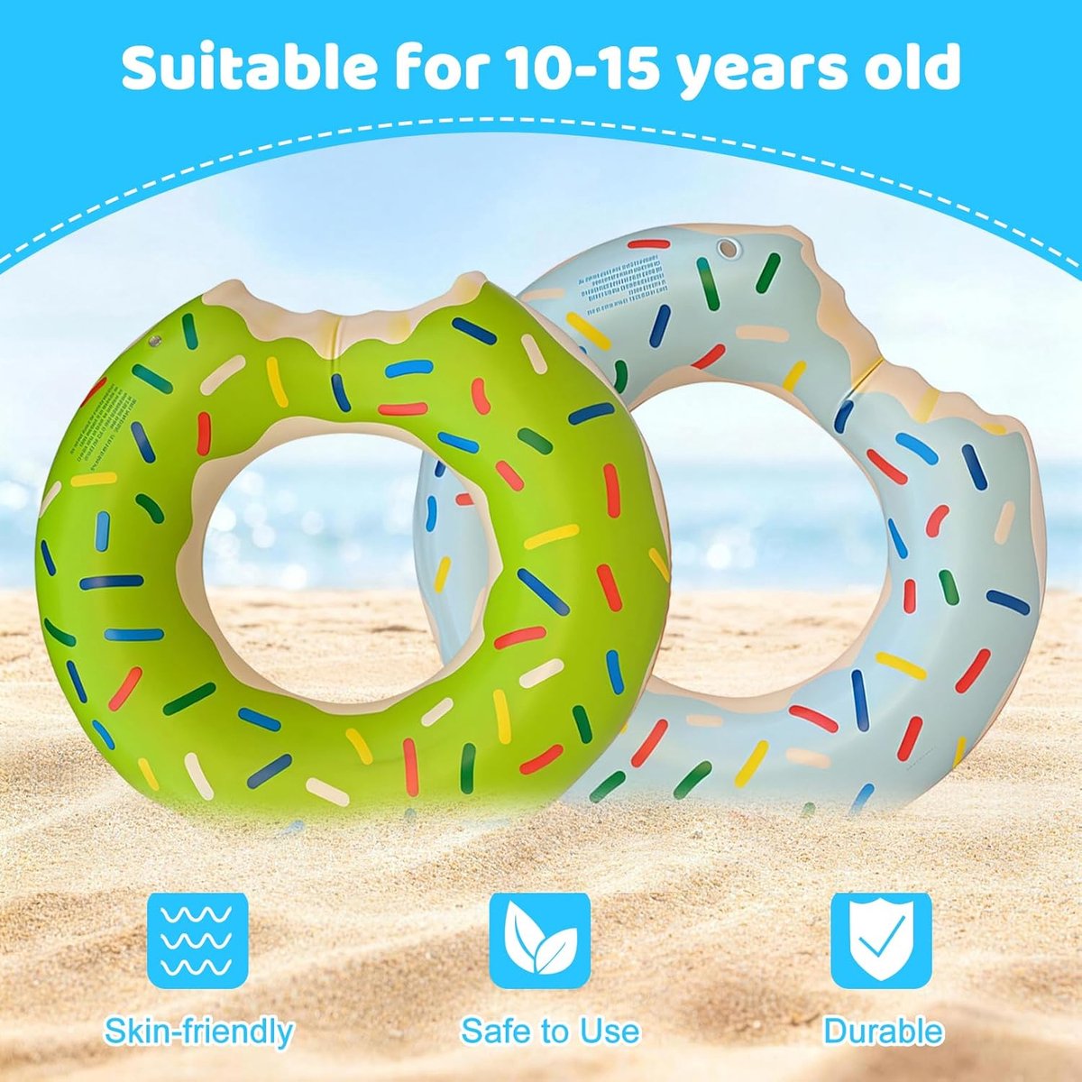 Set van 2 Donut Zwemringen 70 cm (Lichtblauw & Groen) – Extra Dik en Lekkagebestendig, Geschikt voor Kinderen van 5-9 Jaar – foto 4