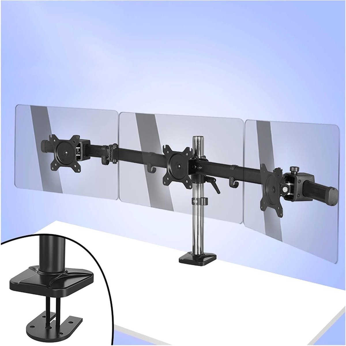 Monitor Stand - Drie Schermen - Bureau Organisatie - Verstelbare Armen - 17-27 Inch - Zwart
