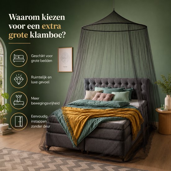 Zavelo Moustiquaire Grande avec Anneau de Tension Extra Large Zwart - XXL Double Moustiquaire - Moustiquaire 2 personnes - Moustiquaire de Voyage Ronde - Moustiquaire avec Sac de Voyage et Cordon de Suspension