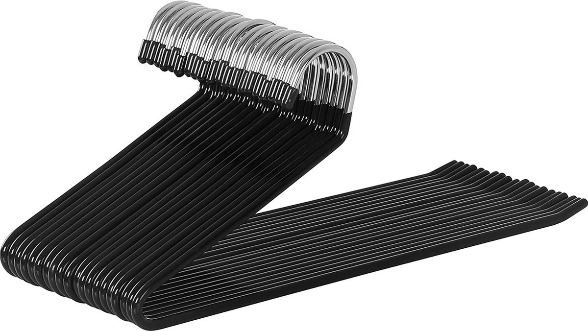 bomoe Broekhangers Kian Kledinghangers Set Zwart - 20 Kleerhangers - Ruimtebesparende Hangers Metaalhangers met Anti-slip Broekenstang en Handig Open Design voor broeken en meer