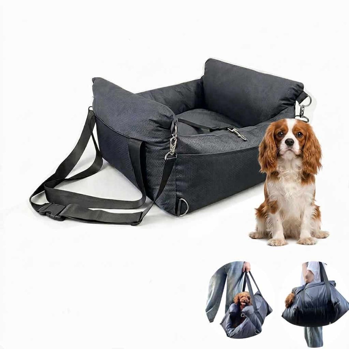 Meedeer Autostoel Hond-2-in-1 Veiligheidszitje voor honden-Hondenbed-Veiligheidszitje voor Auto's-handtas-Comfortabel en veilig-afneembaar-Met harnas-Universeel-Duurzame stof(Donkergrijs)