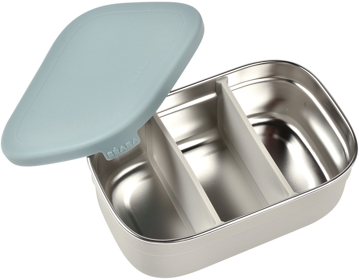 Béaba RVS Lunchbox met Siliconen Hoes – Broodtrommel – 760 ml - Vershouddoos - Blauw