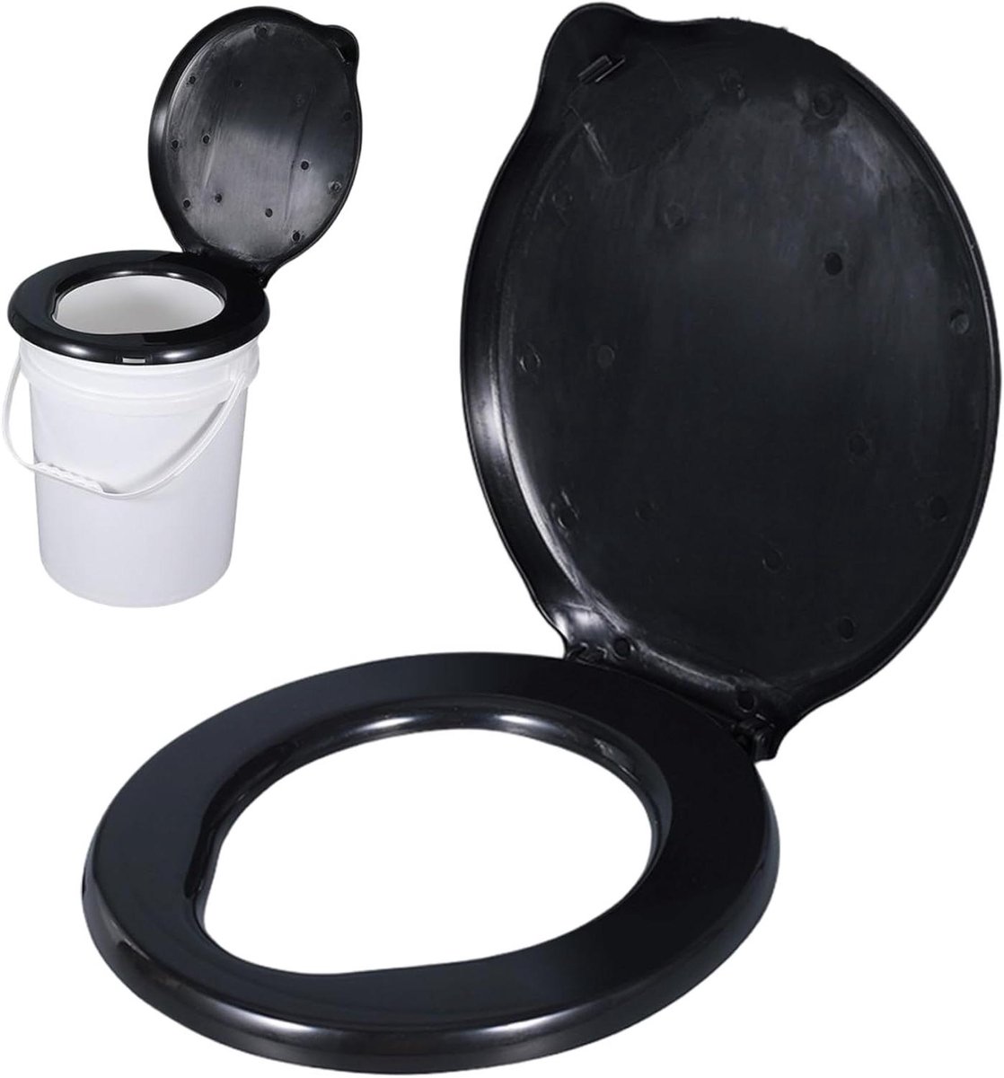 Emmer toiletbril - Draagbaar toilet - Kamperen en reizen - 150 kg draagkracht - Standaard 5 gallon - Zwart