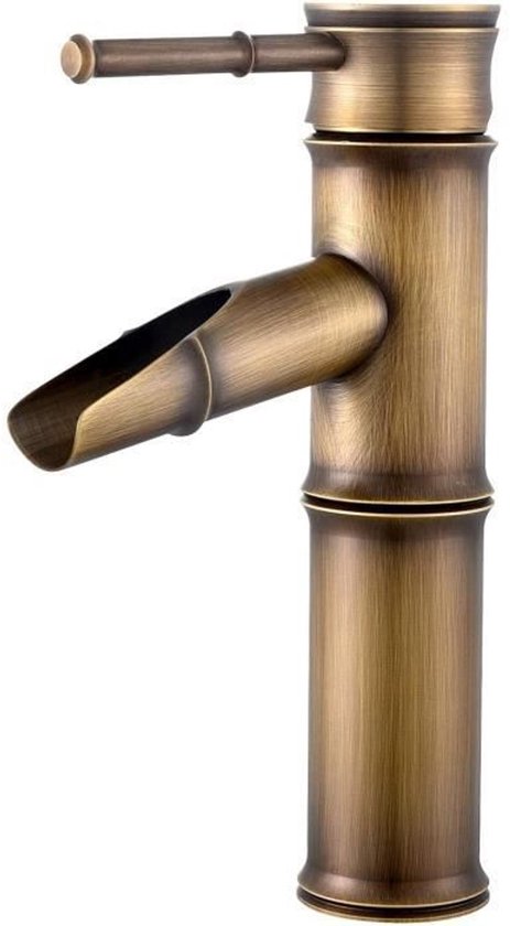 Messing wastafelkraan, antiek bronzen bamboe-design, één gat, vast.