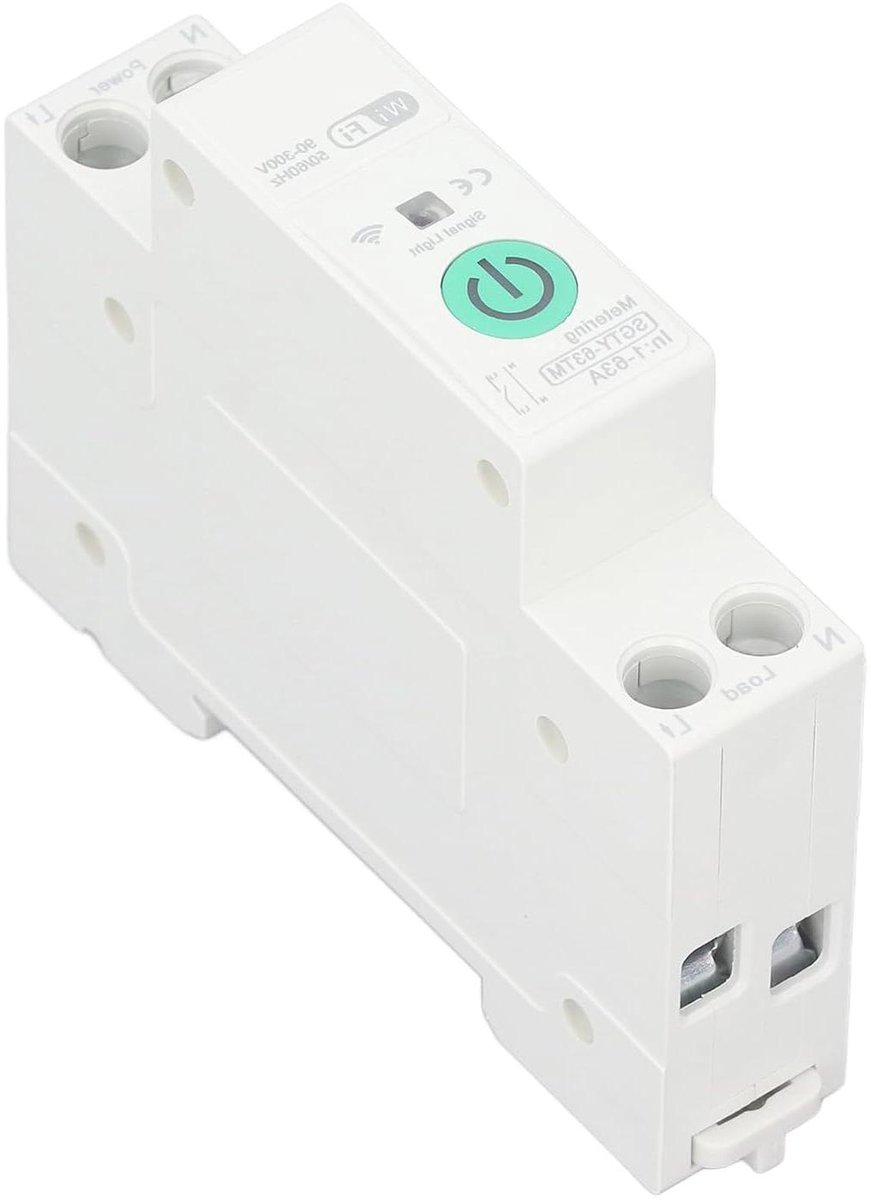 Slimme Stroomonderbreker - Energie Meter - Domotica Beheer - Stroombewaking - 2-polig 18mm - Wit