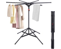 Droogmolen Staand - Kledingrek Vleugels - Kleding Drogen - Verstelbaar In Hoogte - 80 Kg Capaciteit - Zwart