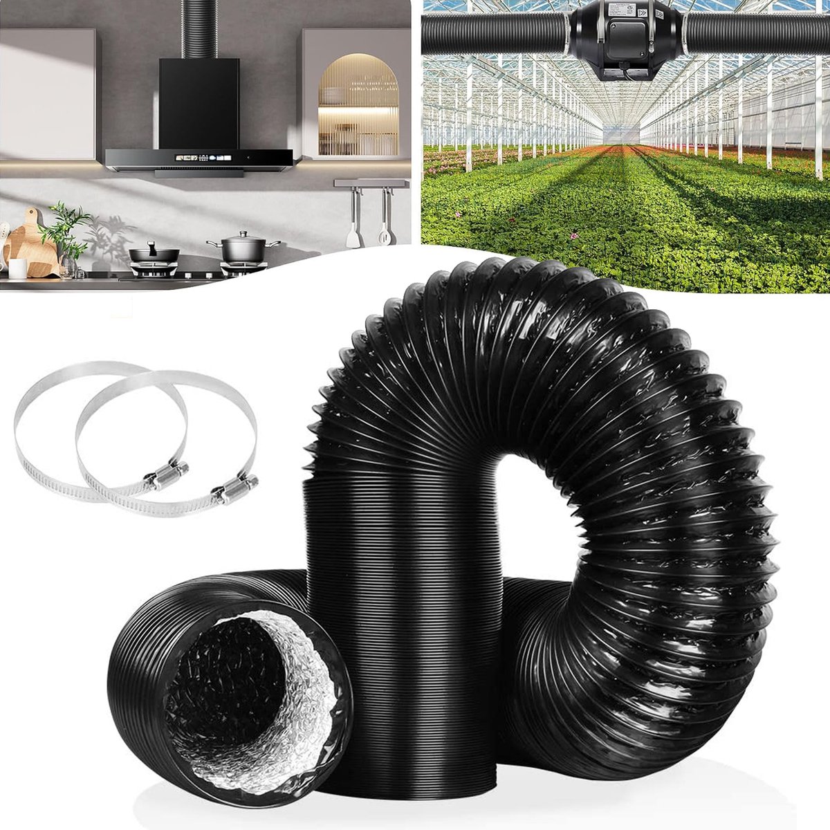 100mm 5M Wasdrogerontluchtingsslang - Flexibele Afvoerslang Voor Wasdroger - Aluminium Geïsoleerde Flexibele Slangenset - Inclusief 2 Klemmen