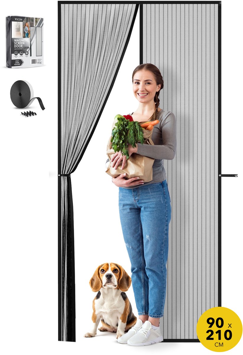 Vicon Magnetisch Vliegengordijn met Openblijf Functie - 90 x 210 CM - Eenvoudige installatie - Huisdiervriendelijk - Deurgordijn - Deurhor - Horgordijn Deur