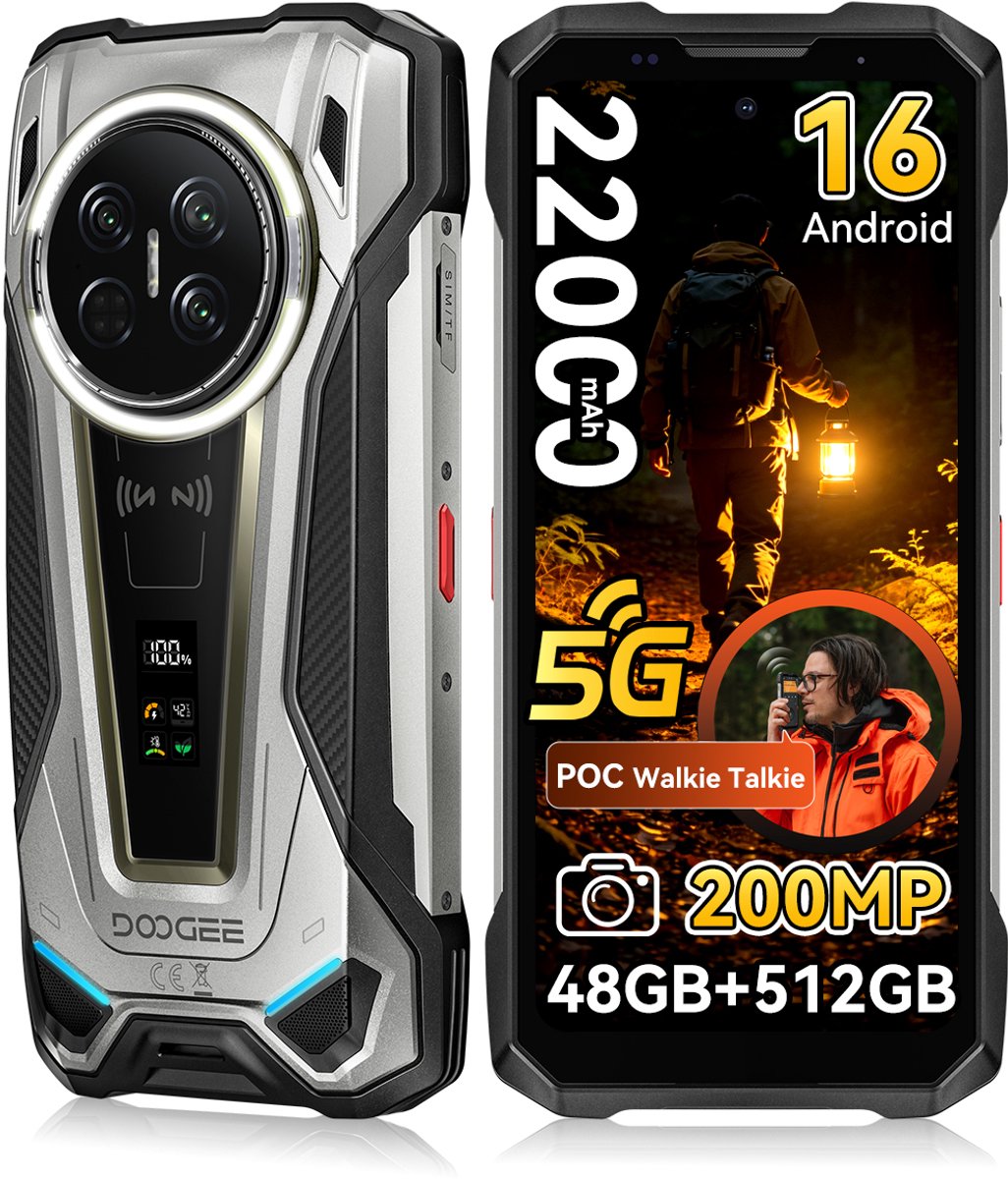 DOOGEE Vmax2 Robuuste smartphone 5G - 6.78 inch 120Hz - 48GB RAM - 512GB ROM - 22000 mAh 120W - Android 16 - 200MP AI camera - IP68/IP69K - NFC,GPS - Telefoons 2026 nieuw - Titan