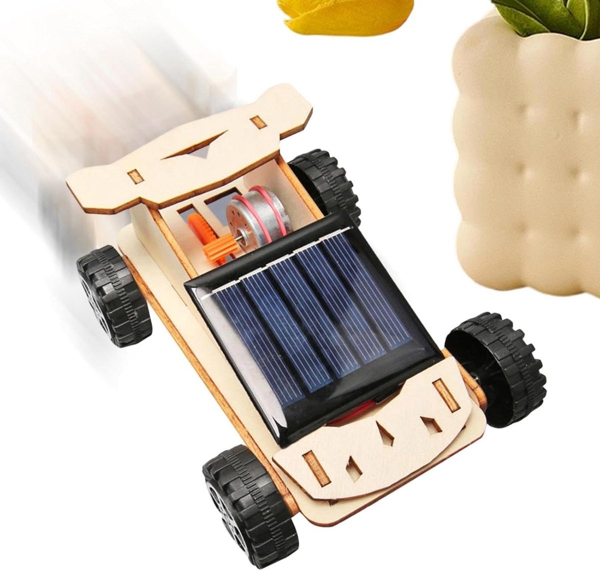 Experimenteerauto Zonne-energie - Doe-het-zelf Bouwpakket - Natuurkunde Leren - Op Zonne-energie - 13 x 10 x 6 cm - Houtkleurig