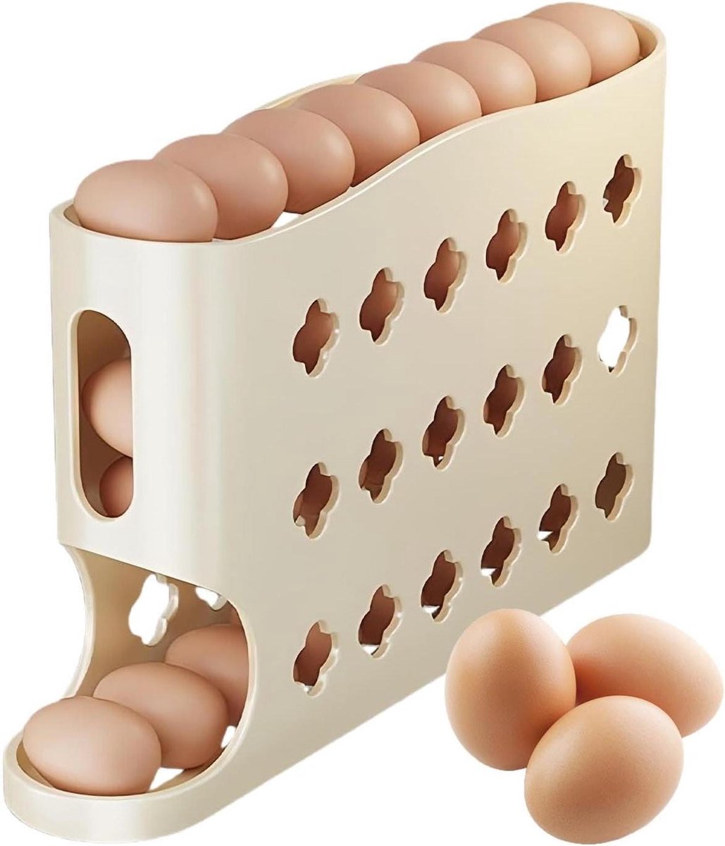 Eierrek Koelkast - Ei Opslag - Keuken Organiseren - Automatisch Rollend - 7.9 x 20.6 x 7.9 cm - Wit