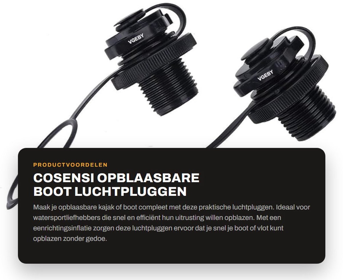 Dailygoods- Luchtplug - 2 Stuks - Eenrichtingsventiel - Opblaasbare Boot/Kajak - Snelle Inflatie - Hoogwaardige ABS Kunststof - Opblaasventiel