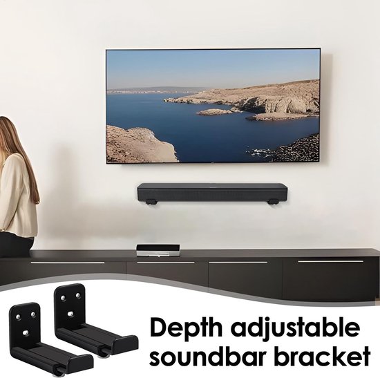Soundbar Wall Mount - Universsal Soundbar Mount, Under TV Soundbar Bracket - Video Room Center Channel Speaker Wall Mounted, Non-slip Wall Speaker Holder for Home, Cafe, Hotel, Mall Restaurants — afbeelding 4