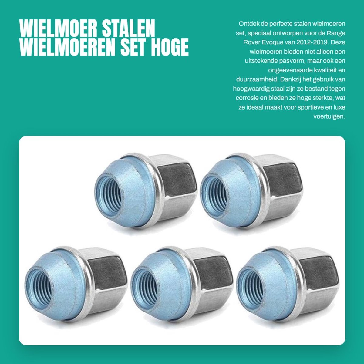 Dailygoods- Wielmoer Set 5 Stuks - Stalen Wielmoeren - Geschikt voor Evoque/Velar/LR2 - Hoge Kwaliteit - Corrosieweerstand - OEM LR001381 - Wielmoerset