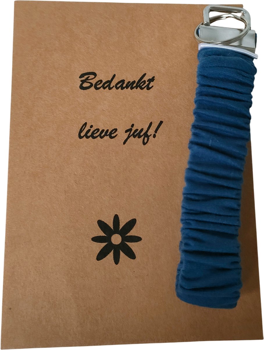 scrunchie sleutelhanger - jeansblauw - bedankt lieve juf - cadeautje juf - juffendag - sleutelhanger - handgemaakt