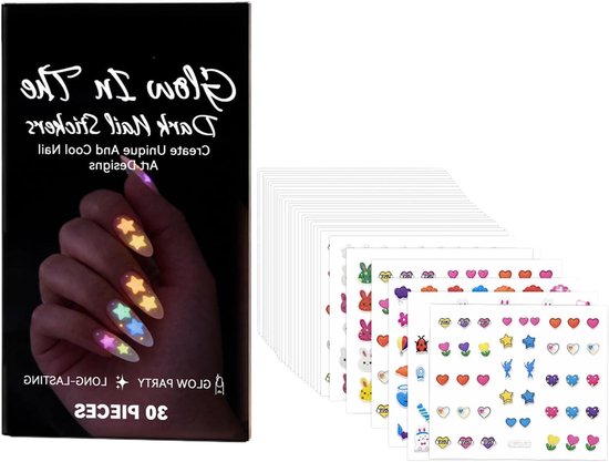 Nagelstickers Set - Manicure Decoratie - Nail Art - Glow-in-the-dark - 30 Vellen - Lichtgevend