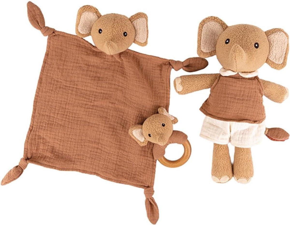Knuffeldoekje Olifant - Zacht Speelgoed - Baby Knuffelen - Met Rammelaar - 285 cm - Meerkleurig