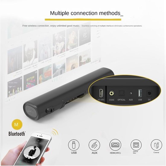 Draadloze Soundbar - Home Cinema - Film Kijken - Meerdere Geluidsmodi - 60W Vermogen - Zwart — afbeelding 3