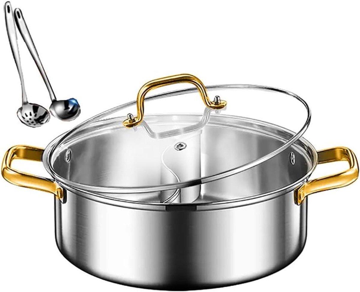 Dubbele Soeppan - Hete Pot - Twee Smaken Koken - Lekvrije Scheidingswand - 26cm - Zilver