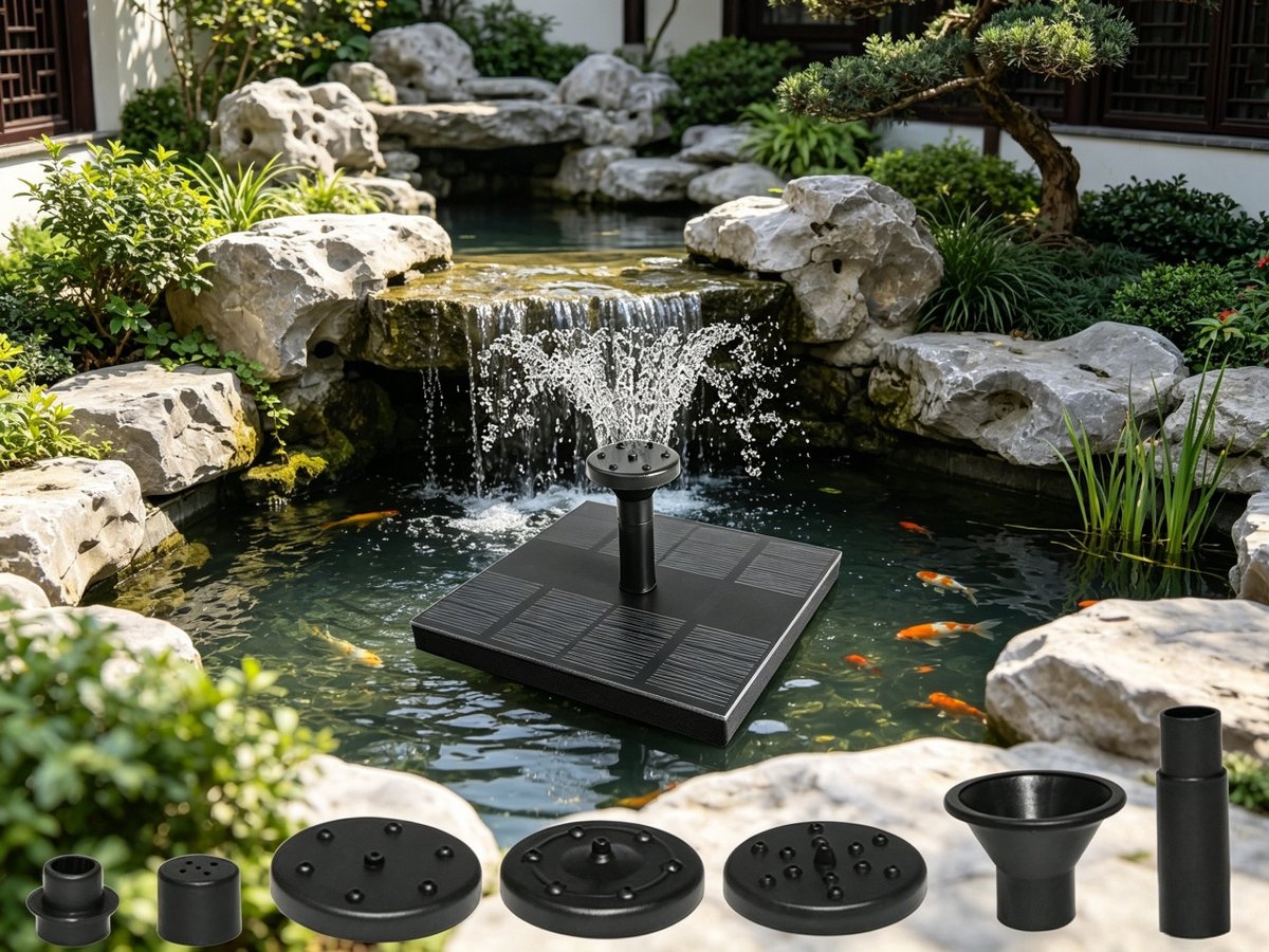 Zonnefontein - Solar Fonteinpomp voor Vogelbad en Vijver - 1.4W Fontein op Zonne-energie met - Automatische Waterpomp voor Tuin en Terras thumbnail 2