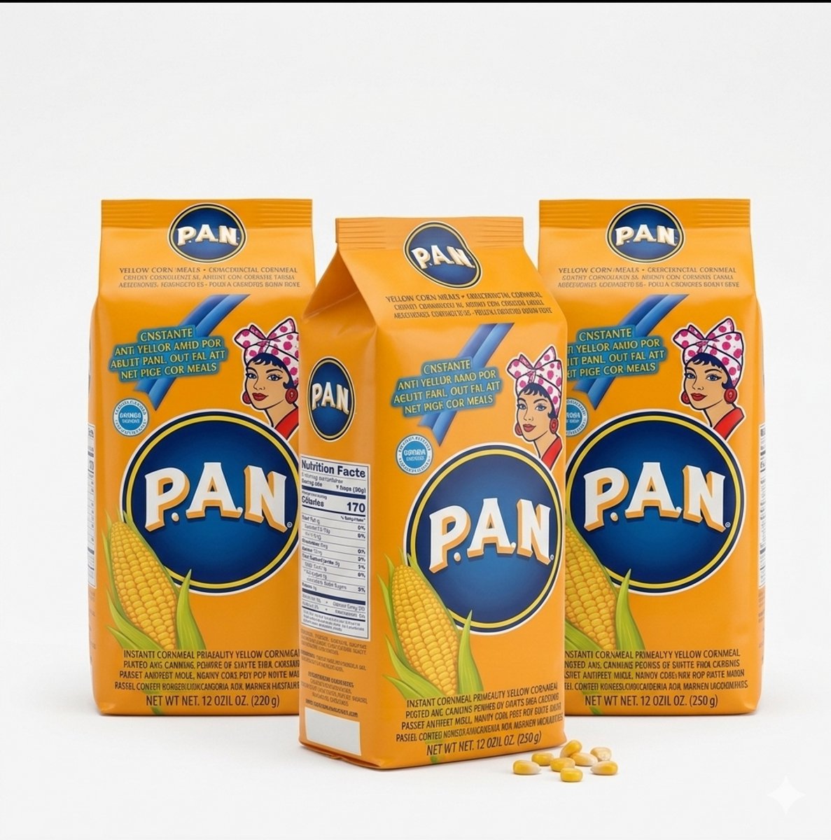 Harina P.A.N. 3 x 1kg Voorgekookt Geel Maïsmeel – Premium Kwaliteit Meel voor Authentieke Arepa’s, Glutenvrij & Veelzijdig – Ambachtelijke Goudgele Textuur & Rijke Smaak Traditionele Amerikaanse Gerechten – Eenvoudig te Bereiden – Kajal Sticker