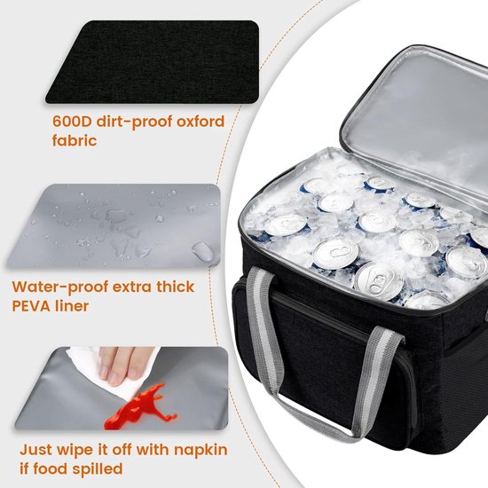 Koelbox - Koeltas - Koeltas 15L - Koelrugzak - Koeltasje Klein - Waterdicht - Draagbaar - Schouderband - Koeltassen Opvouwbaar - 600D Oxford - Kleine Koeltas voor Onderweg, Thermische Tas voor Picknicks, Camping, Excursies - Zwart van Koelbox. — afbeelding 5