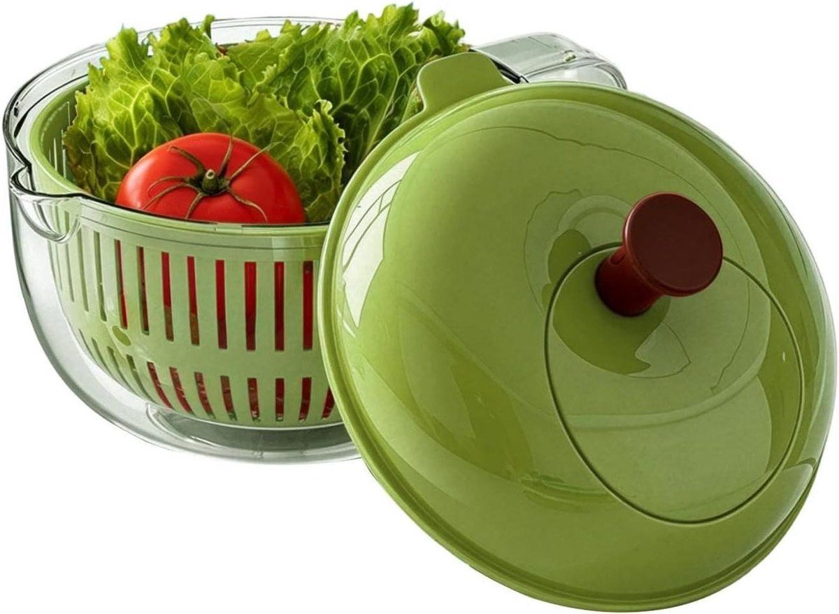 Fruitwasmachine - Groente spinner - Salades maken - Dubbellaags ontwerp - 23 x 23 x 18 cm - Groen