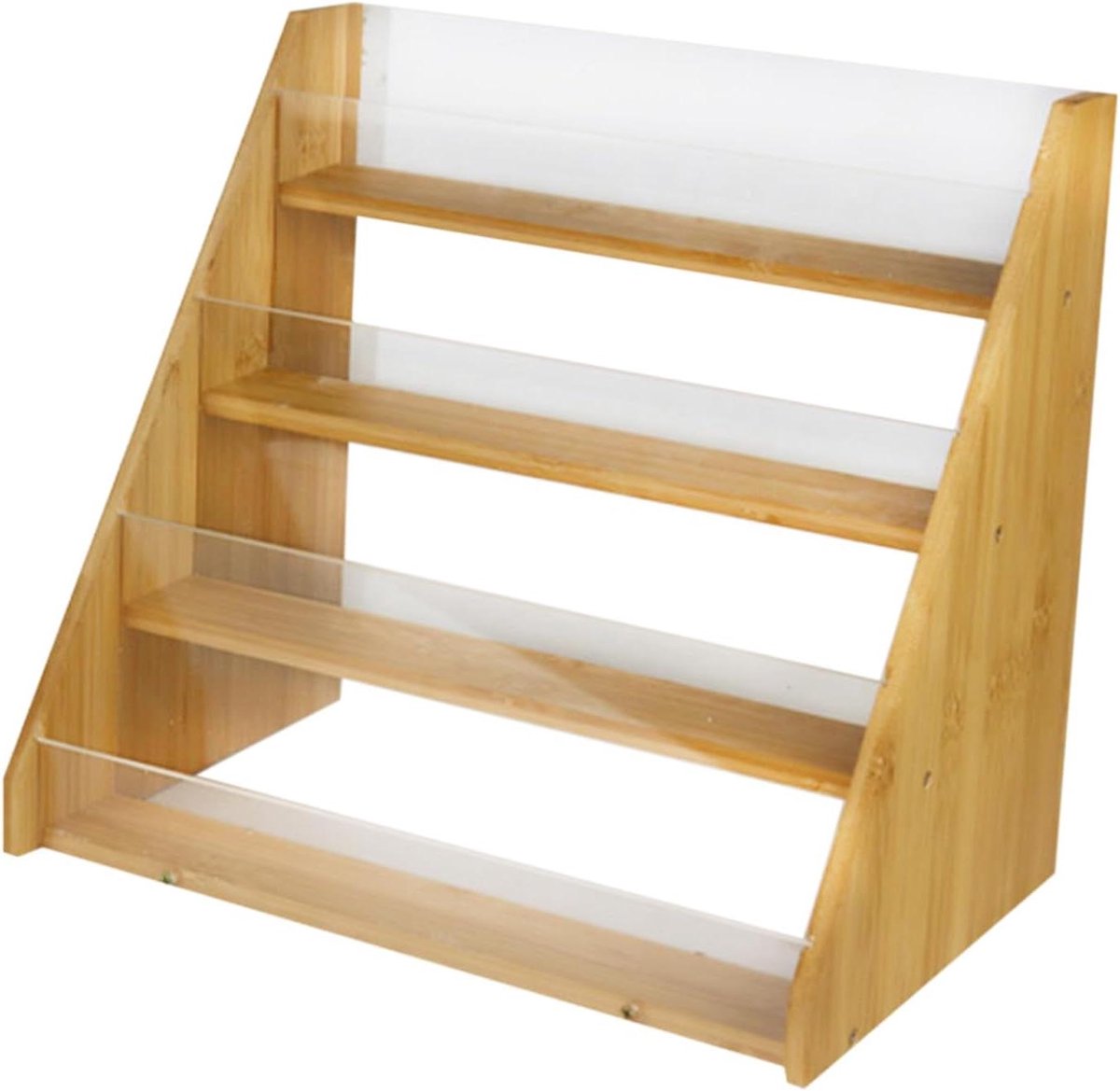 Kaartenrek Houten Plank - Acryl Display - Items Presenteren - Vier Lagen Structuur - 32 cm Breed - Meerkleurig