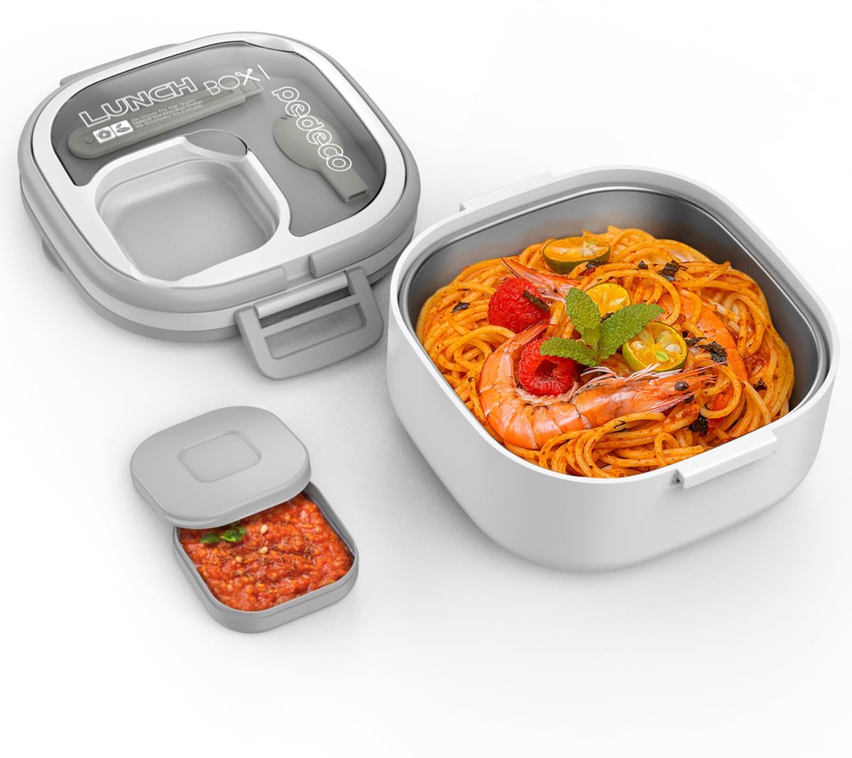carmdering - Alle-in-Één Lunchbox Set - Stapelbare Bento Box - 2-Laags Lunchcontainer - Lekvrij Ontwerp - Magnetronbestendig Materiaal - Roestvrij Staal en Kunststof - Ideaal voor Werk en School -Wit - 1 Set