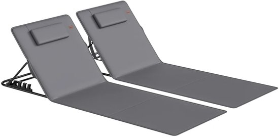 ZYLARO Strandmat Opvouwbaar - Set van 2 Strandmatten - Strandstoel met Hoofdsteun en Opbergtas - Verstelbare Rugleuning in 4 Standen - Lichtgewicht - 154L x 57B x 52H cm - Donkergrijs + Zwart van ZYLARO — afbeelding 2