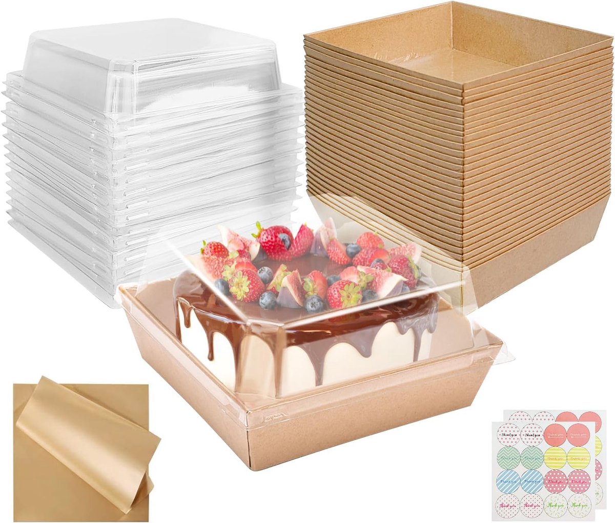 Cupcakedoosje - 25 x 14 x 13 cm - bruin - Met Tray en Venster - Gebaksdoos - Perfect Voor Cupcakes, Desserts en Meer - 30 stuks - Cupcakedozen - van Imperatoris