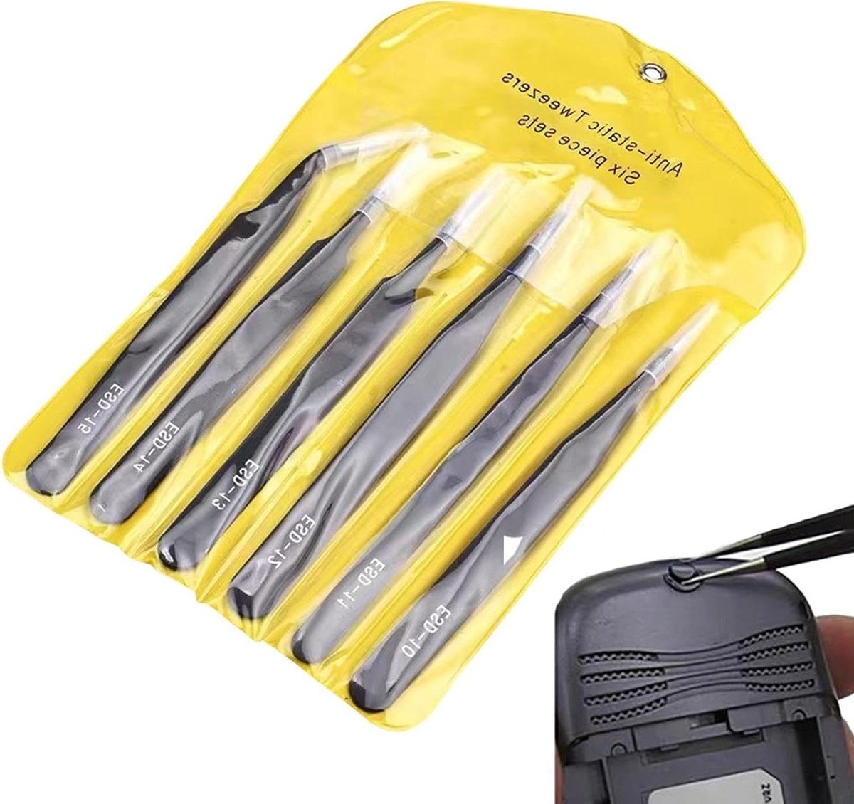Pincetten Set - Precisie Tangen - Elektronica Reparatie - Antistatisch Ontwerp - 6 Stuks - Zilver