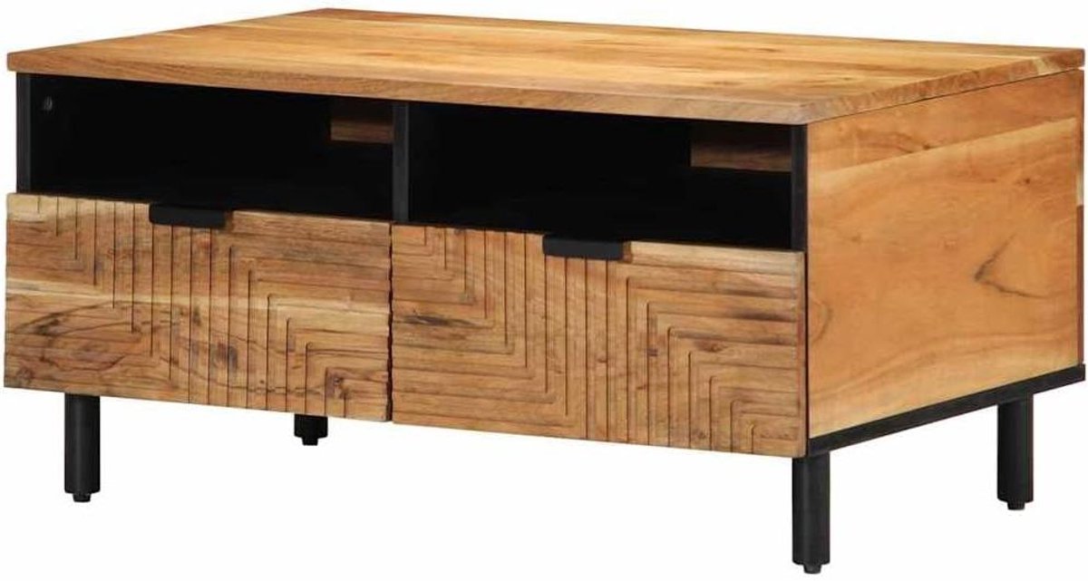 Massief Houten Tafel - Koffietafel Woonkamer - Opbergen Woonkamer - Natuurlijke Houtnerf - 80x54x40 cm - Bruin