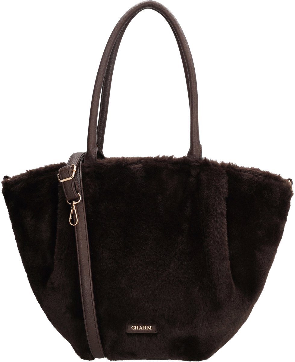 Charm London Dubai Deluxe Shopper - Shopper Tas - Bont - Schoudertas - Verstelbare Schouderband - Dames Tas - Tote Bag - Dames Tas - Donkerbruin