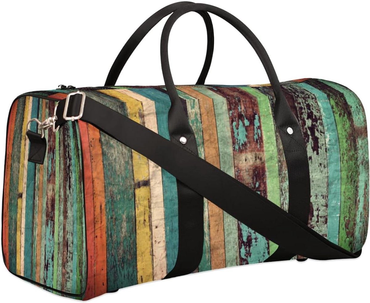 Houten Print Tas - Weekendtas Reistas - Sport Gym Reizen - Duurzaam Polyester - 22.7 Liter - Kleurrijk