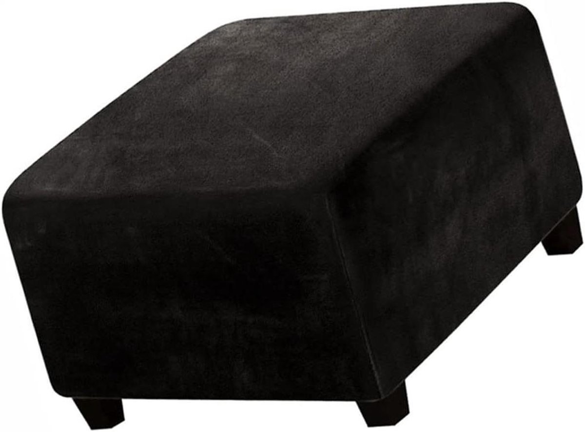 Poef Hoes - Voetenbank Overtrek - Woonkamer Decoratie - Elastische Pasvorm - 60-76cm - Zwart